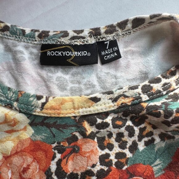 ROCK YOUR KID Leopard Floral Dress Girls 7 Long Sleeve Cotton Full Twirl Girl - Picture 5 of 6